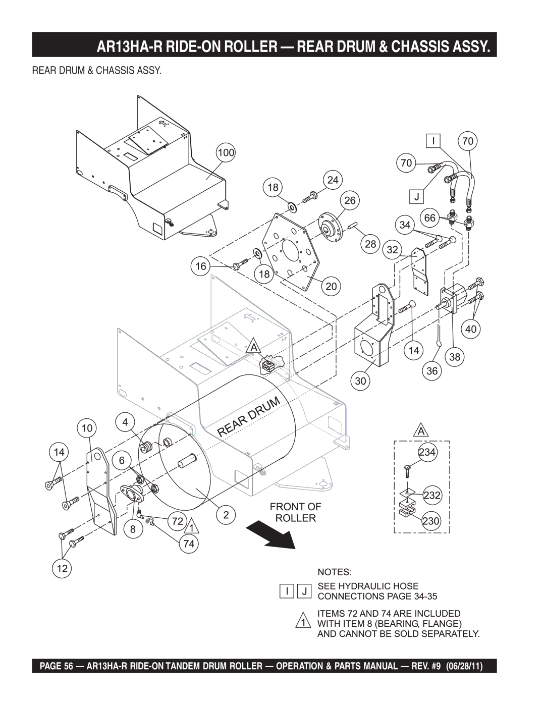 Multiquip AR13HAR manual AR13HA-R RIDE-ON Roller Rear Drum & Chassis Assy 