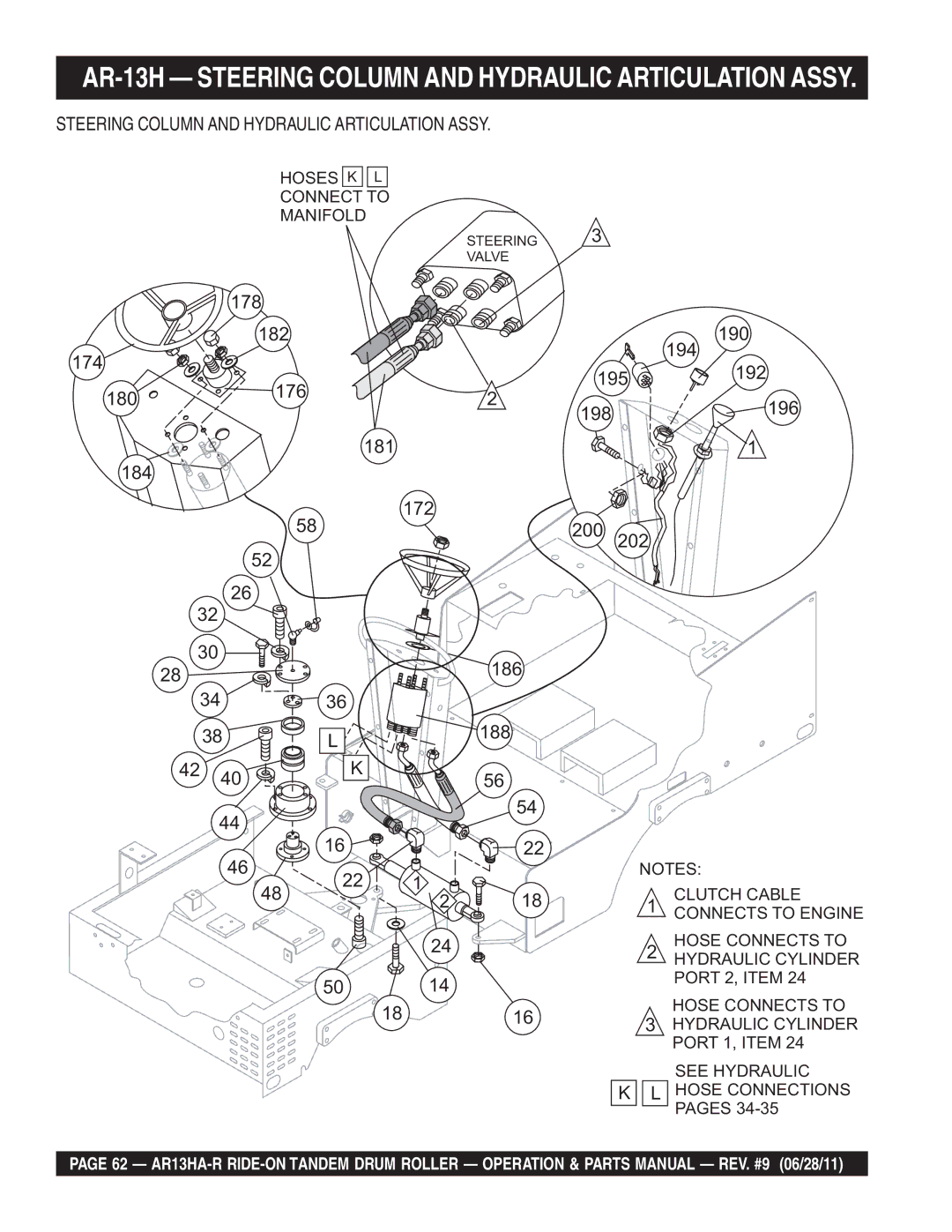 Multiquip AR13HAR manual AR-13H Steering Column and Hydraulic Articulation Assy 