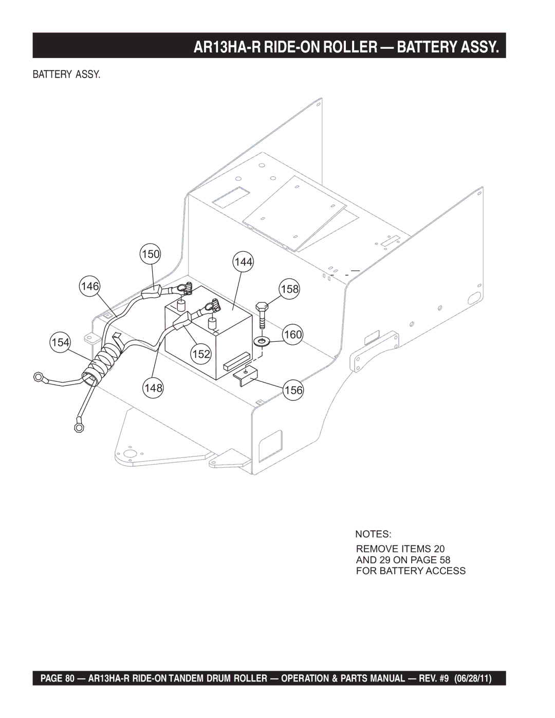 Multiquip AR13HAR manual AR13HA-R RIDE-ON Roller Battery Assy 