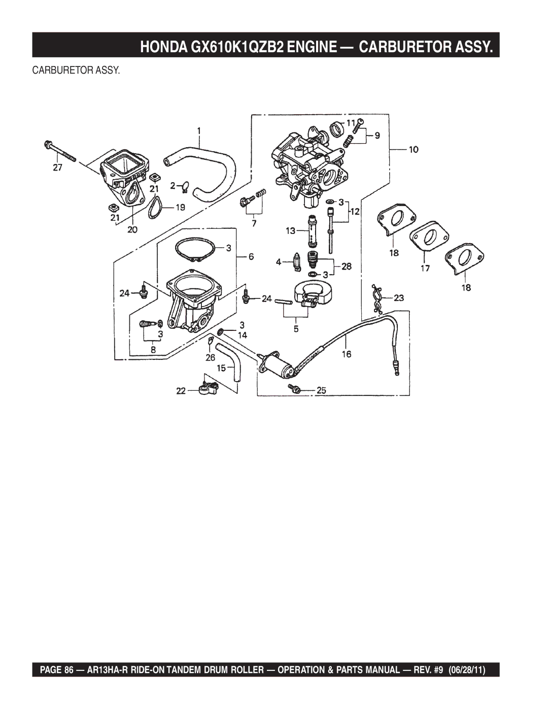 Multiquip AR13HAR manual Honda GX610K1QZB2 Engine Carburetor Assy 