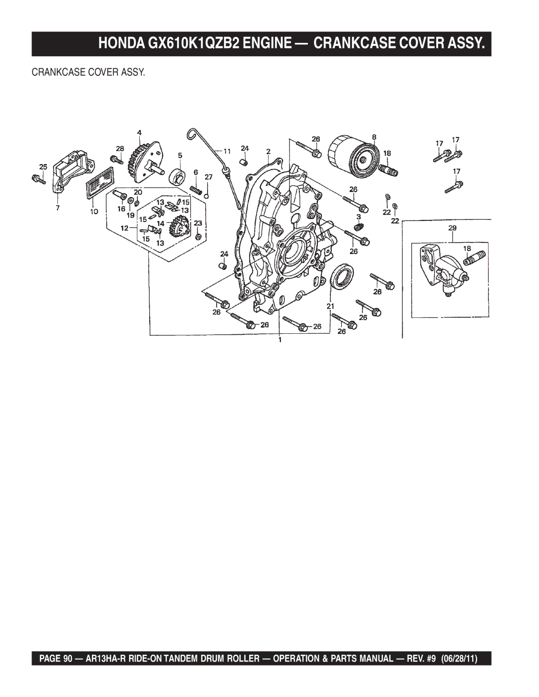 Multiquip AR13HAR manual Honda GX610K1QZB2 Engine Crankcase Cover Assy 