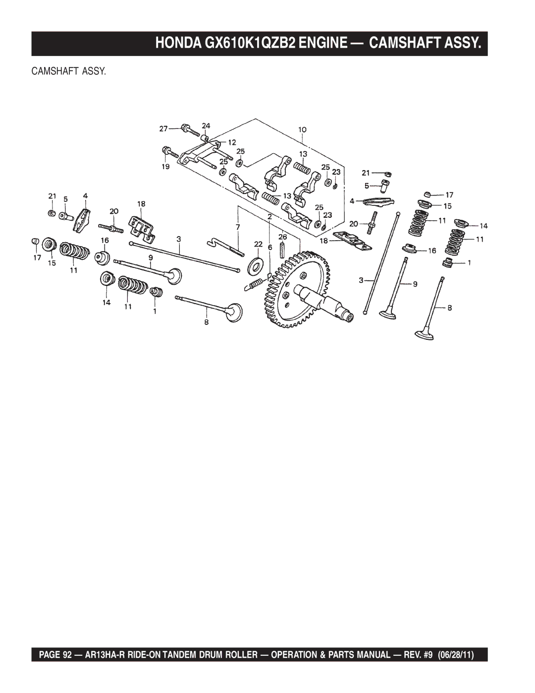 Multiquip AR13HAR manual Honda GX610K1QZB2 Engine Camshaft Assy 