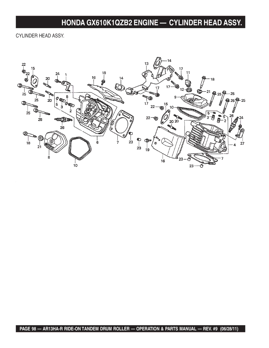 Multiquip AR13HAR manual Honda GX610K1QZB2 Engine Cylinder Head Assy 