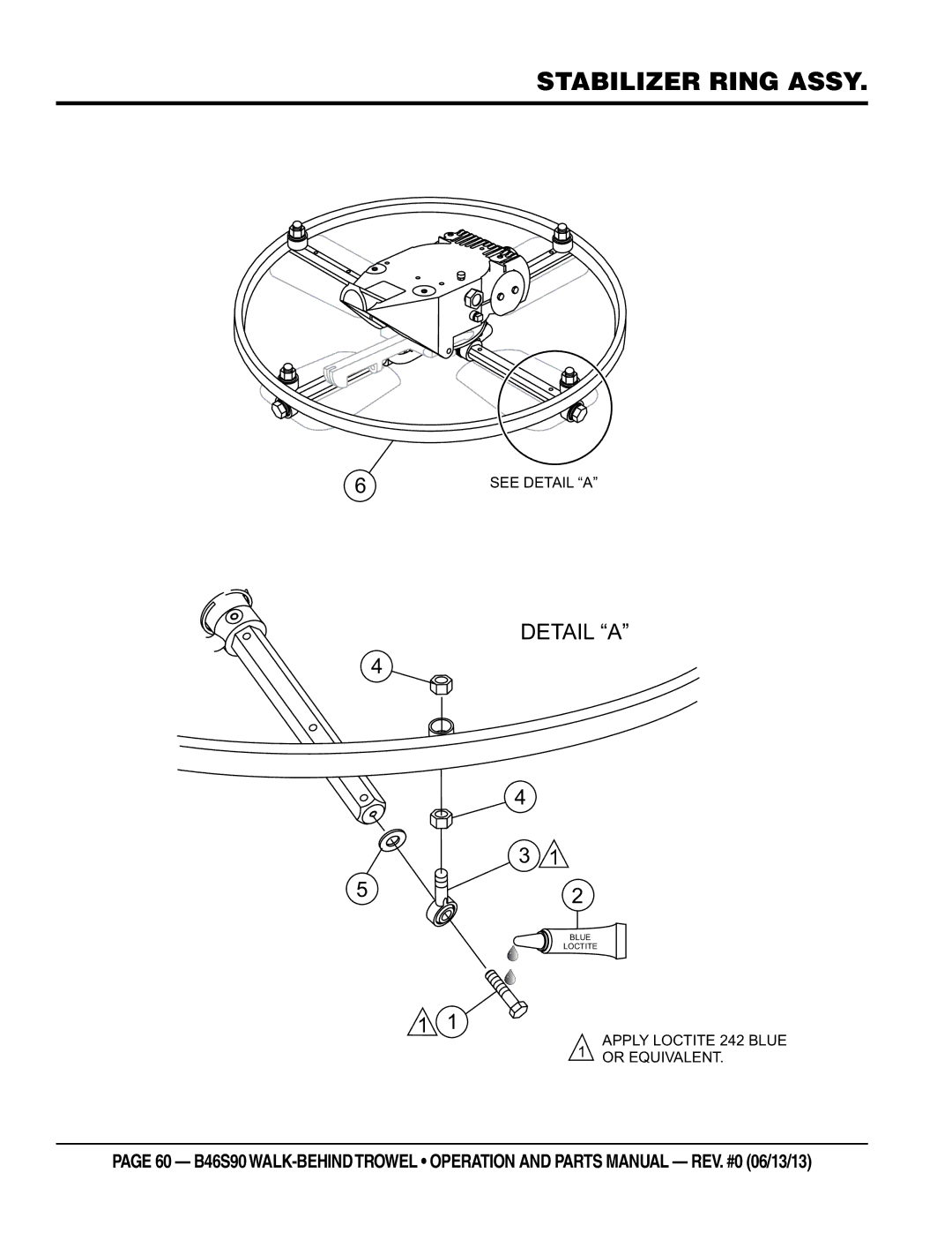 Multiquip b46s90 manual Stabilizer ring Assy, Detail a 