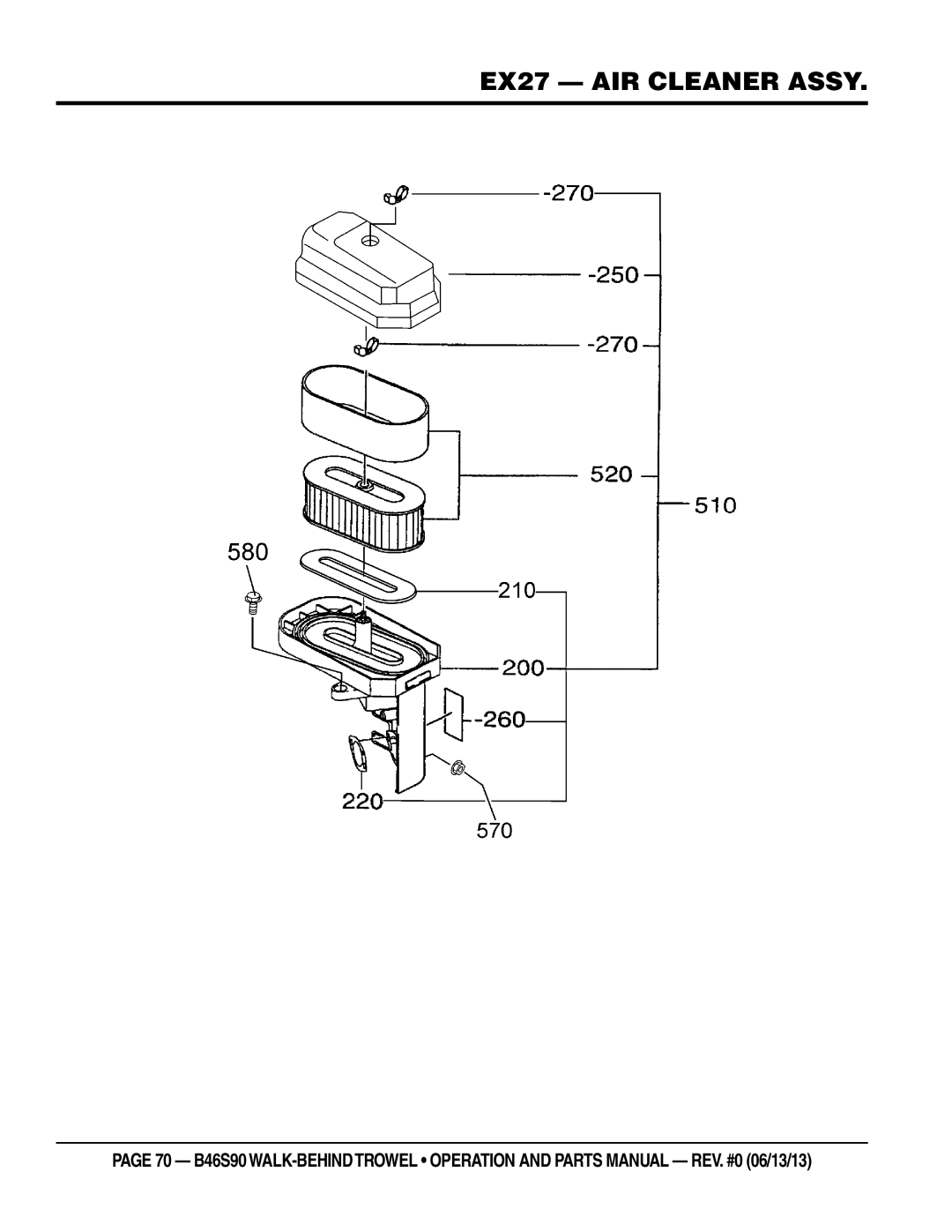 Multiquip b46s90 manual EX27 air cleaner assy 