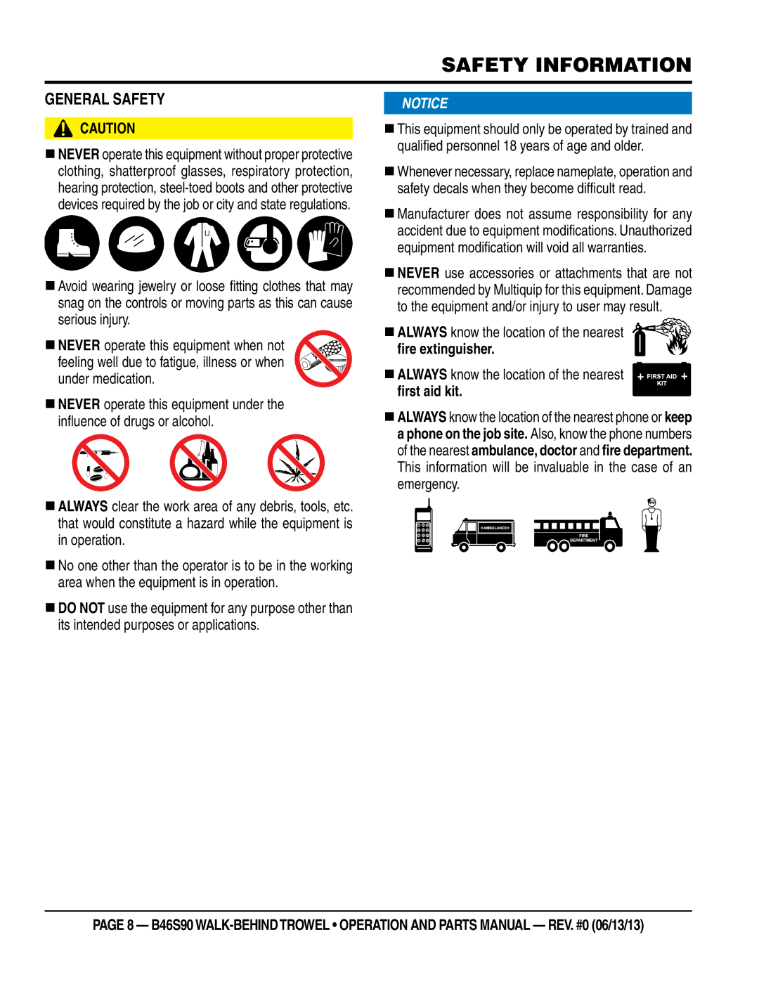 Multiquip b46s90 manual GENEral SafETy 