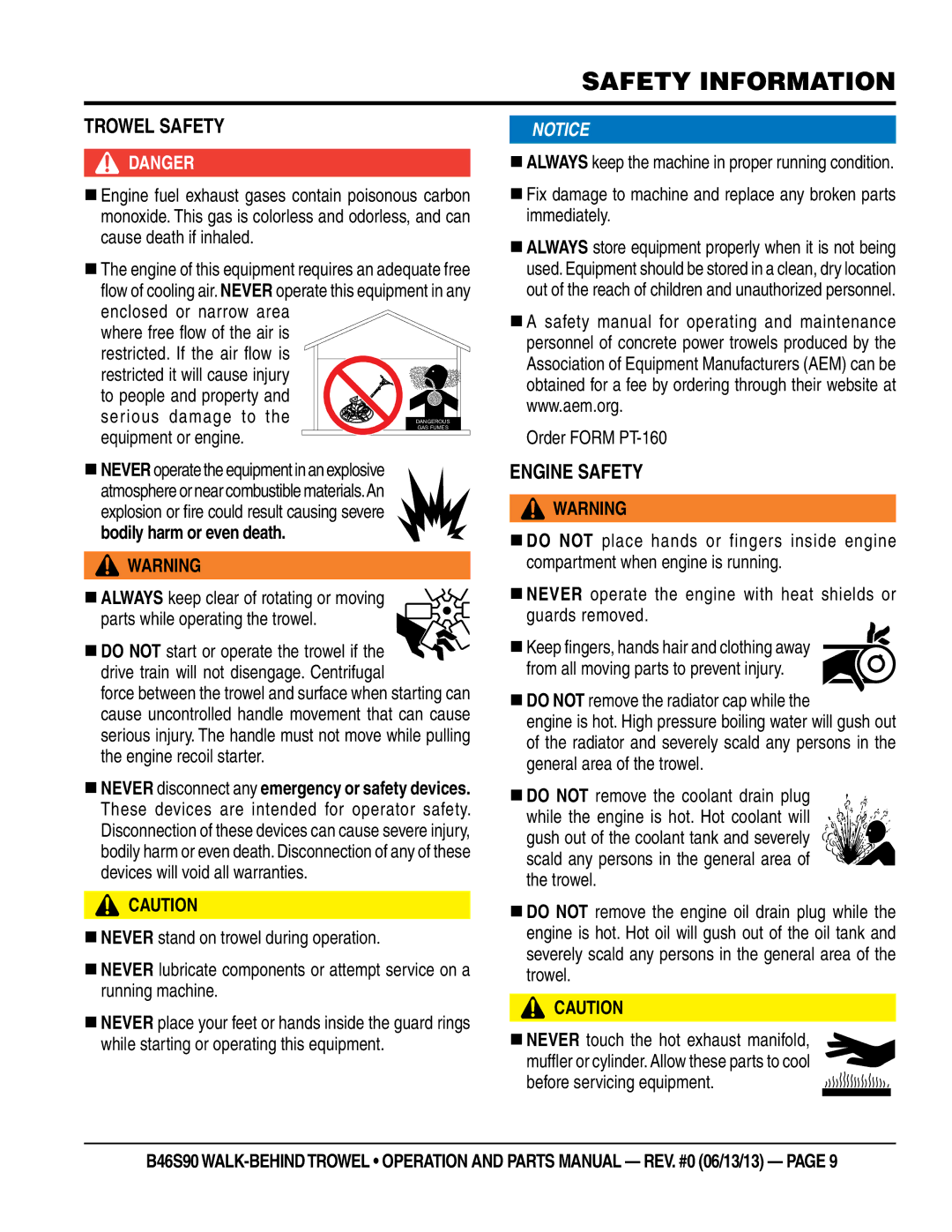 Multiquip b46s90 manual TrOwEl SafETy, ENgiNE SafETy, Order Form PT-160, Before servicing equipment 