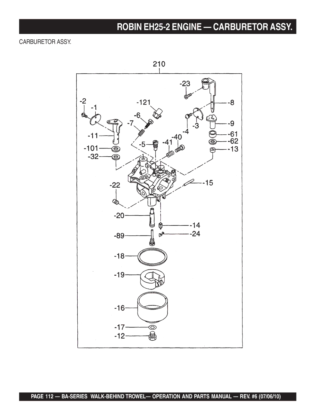 Multiquip BA manual Robin EH25-2 Engine Carburetor Assy 