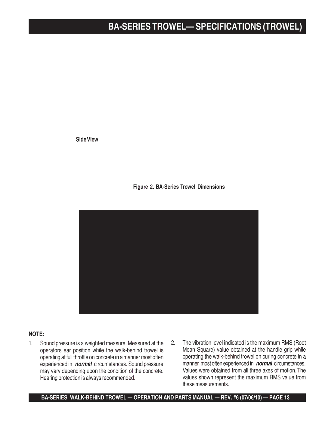 Multiquip manual BA-SERIES TROWEL- Specifications Trowel, SideView 