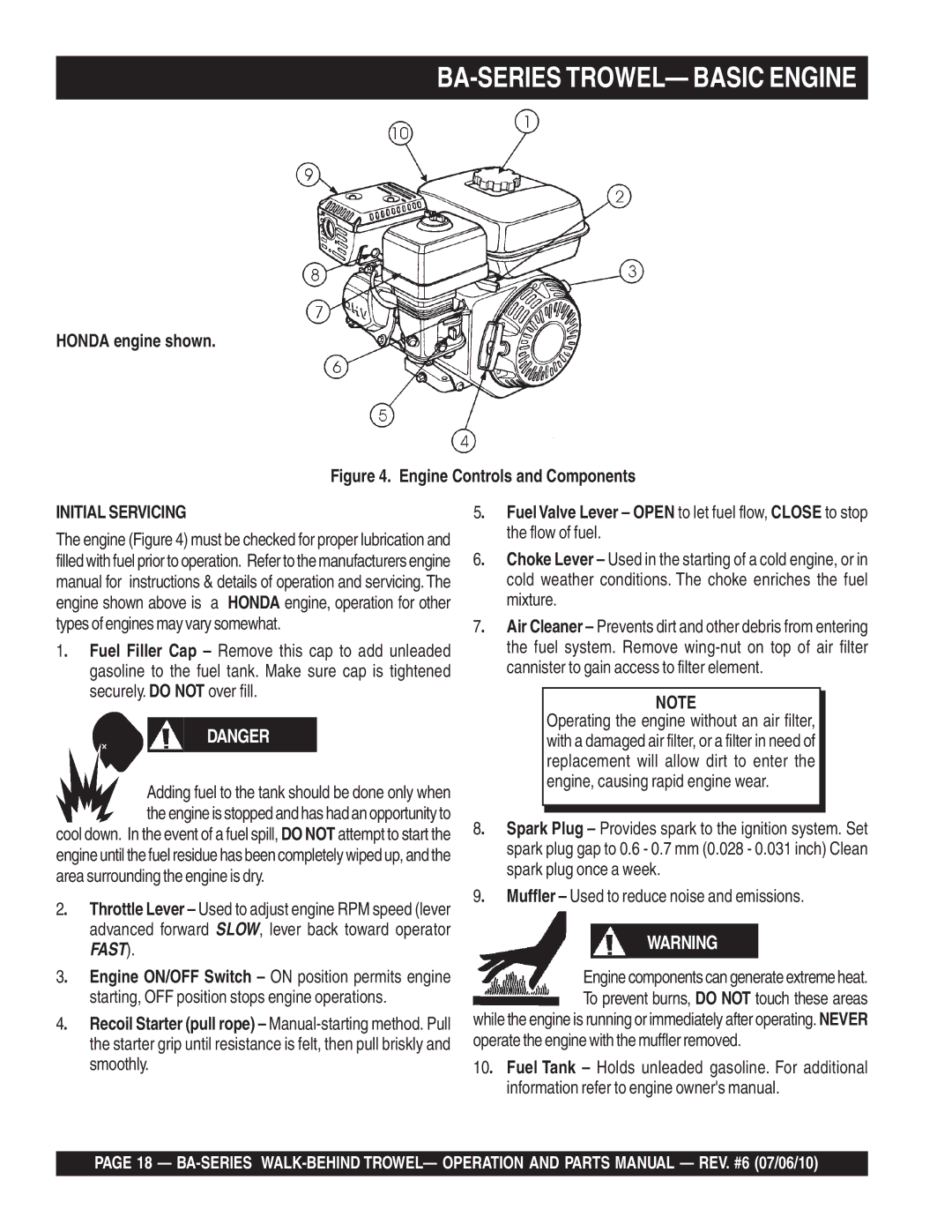 Multiquip manual BA-SERIES TROWEL- Basic Engine 