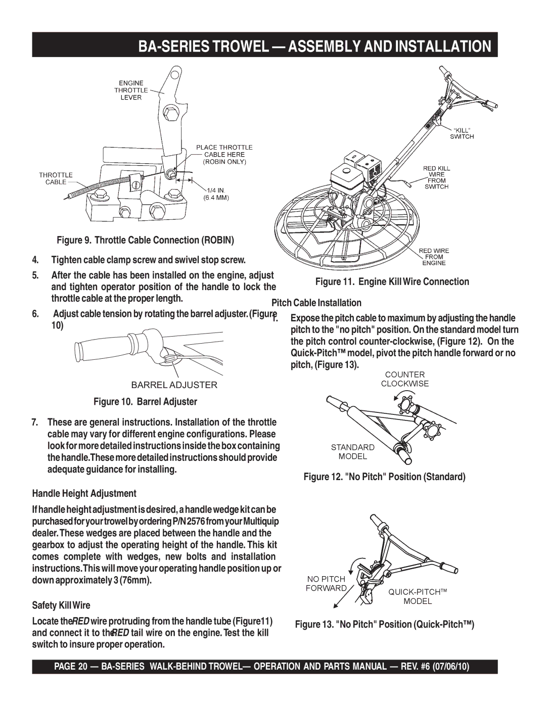 Multiquip manual BA-SERIES Trowel Assembly and Installation, Safety KillWire 