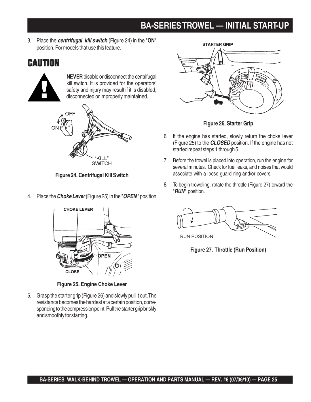 Multiquip manual BA-SERIESTROWEL Initial START-UP, Centrifugal Kill Switch 