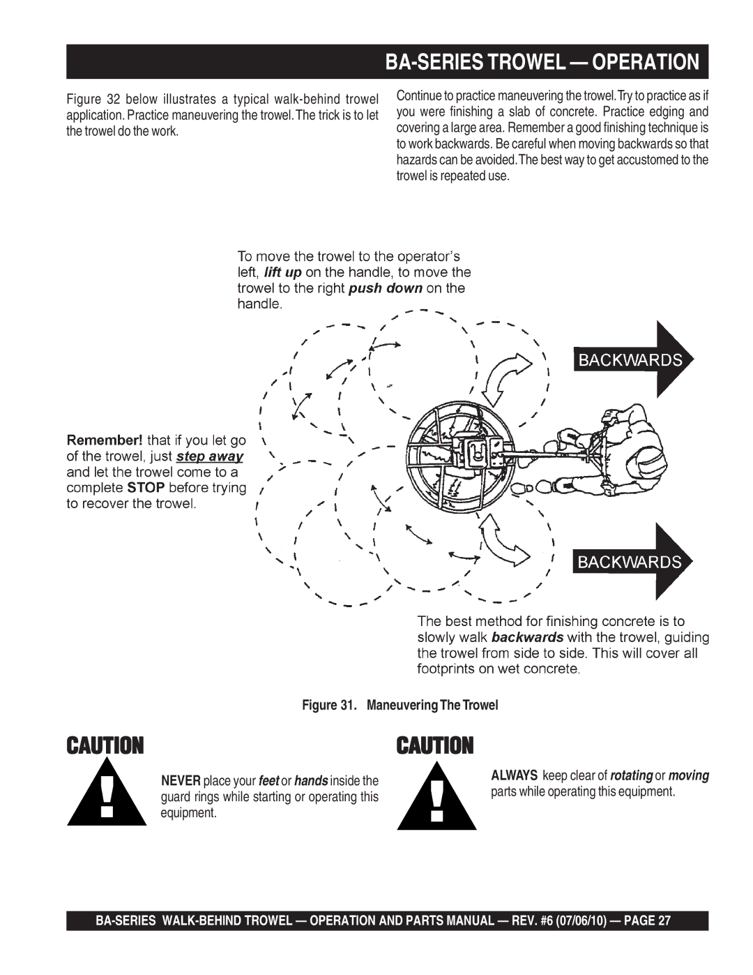 Multiquip manual BA-SERIES Trowel Operation 