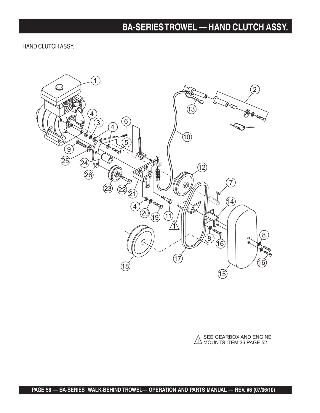 Multiquip manual BA-SERIESTROWEL Hand Clutch Assy 