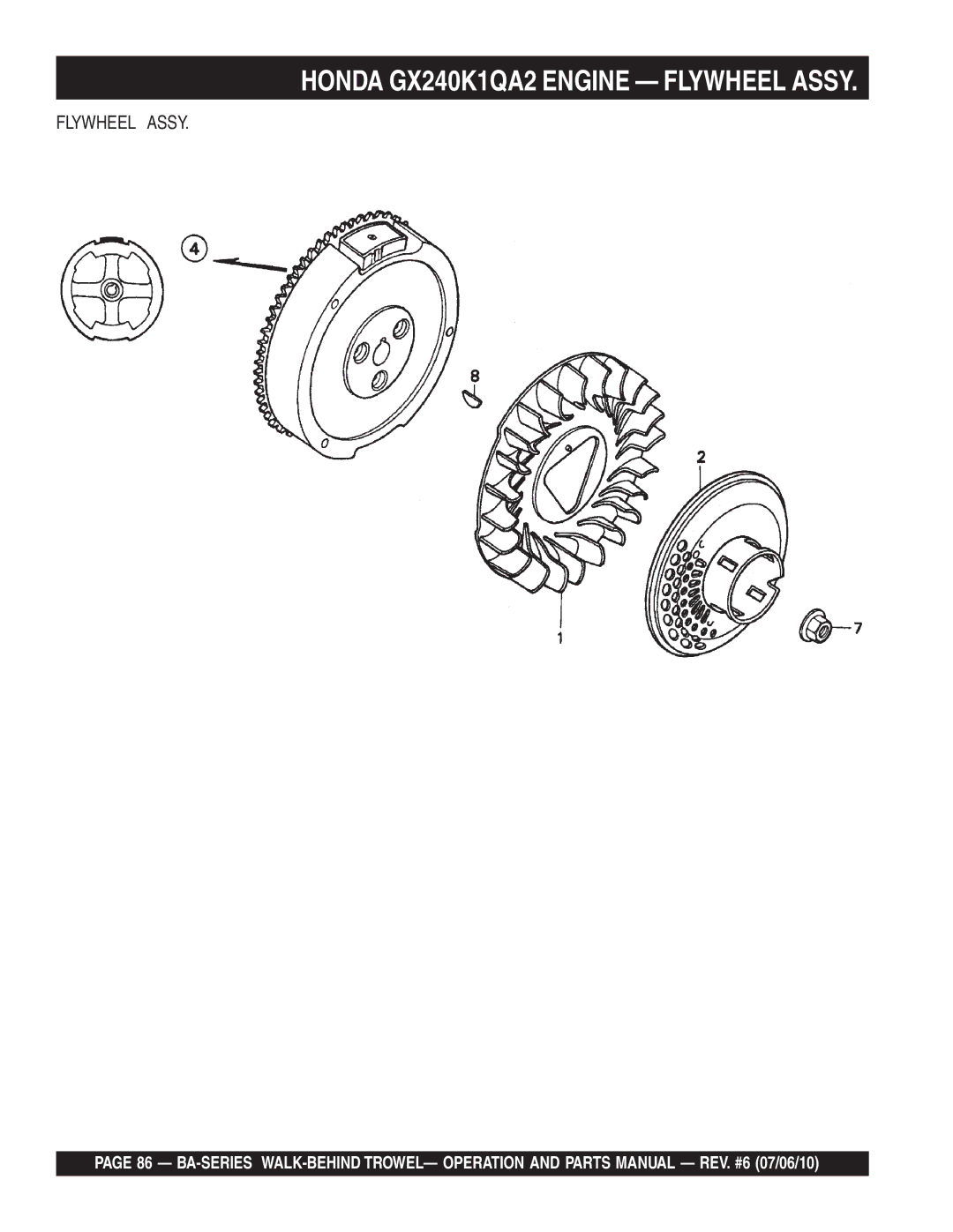 Multiquip BA manual Honda GX240K1QA2 Engine Flywheel Assy 