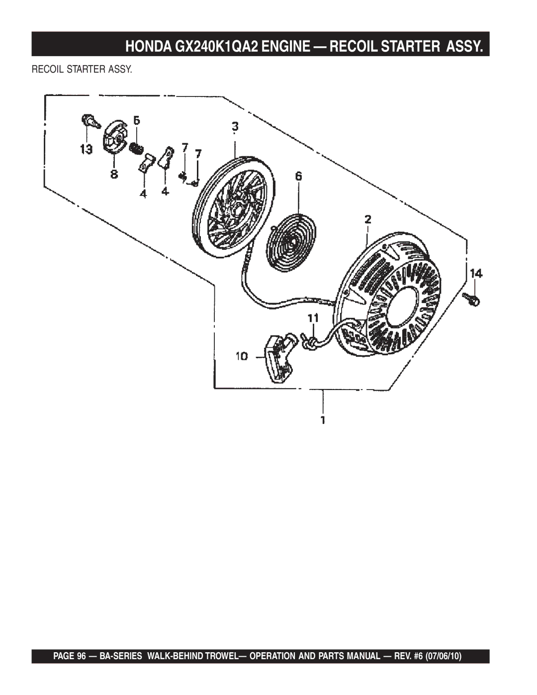 Multiquip BA manual Honda GX240K1QA2 Engine Recoil Starter Assy 