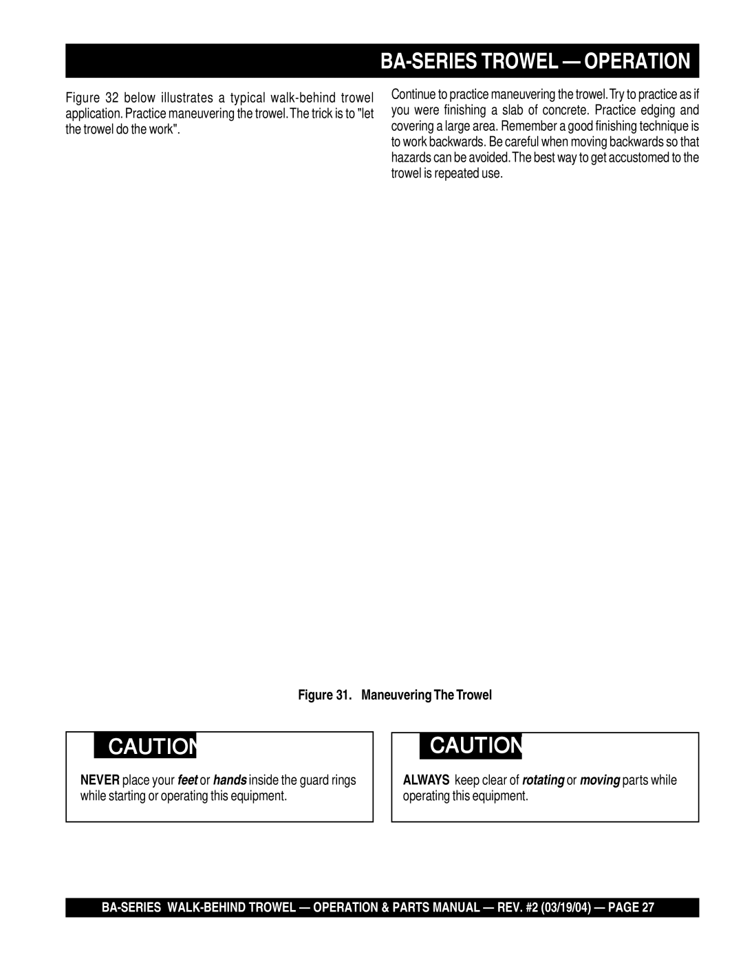 Multiquip manual BA-SERIES Trowel Operation 