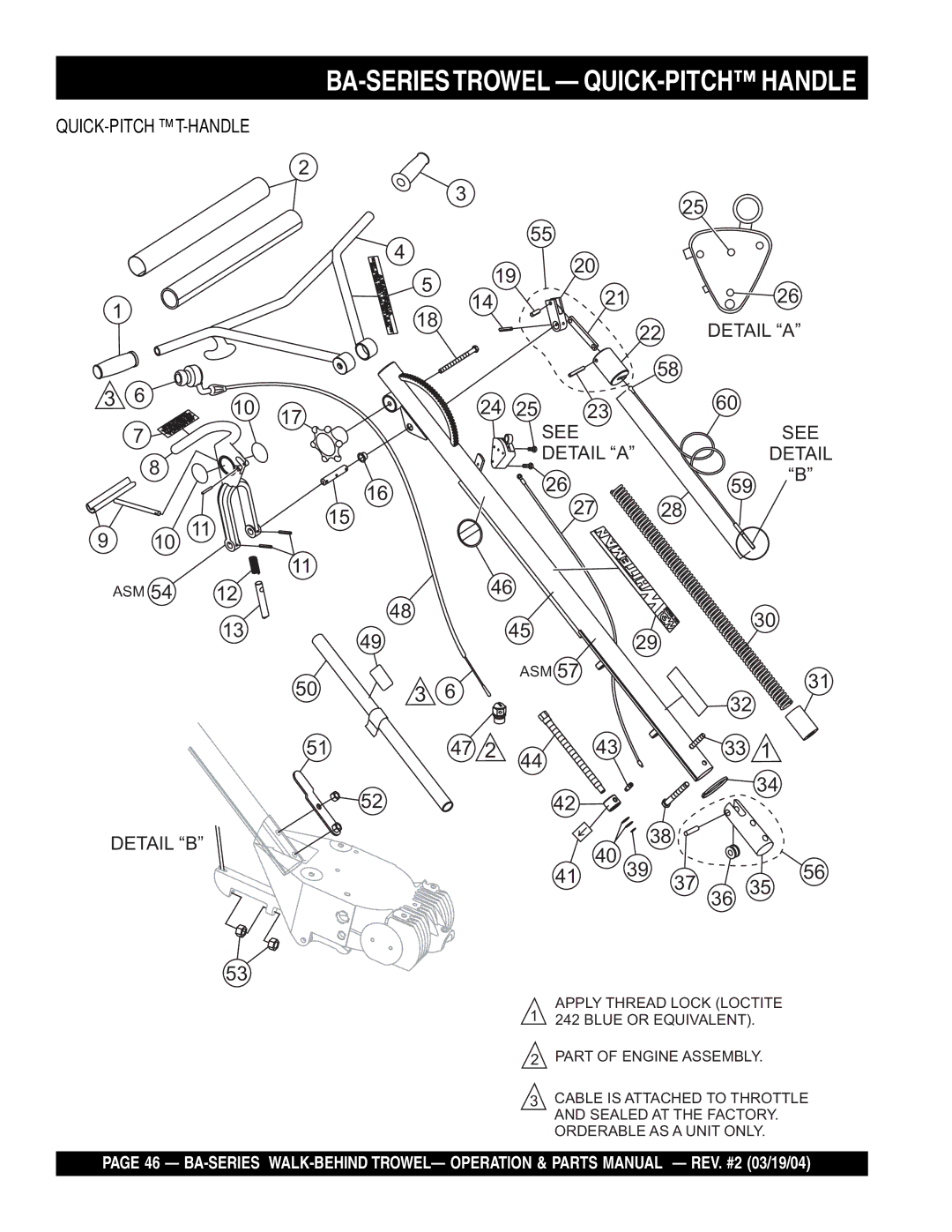 Multiquip manual BA-SERIESTROWEL QUICK-PITCH Handle, Quick-Pitch T-Handle 