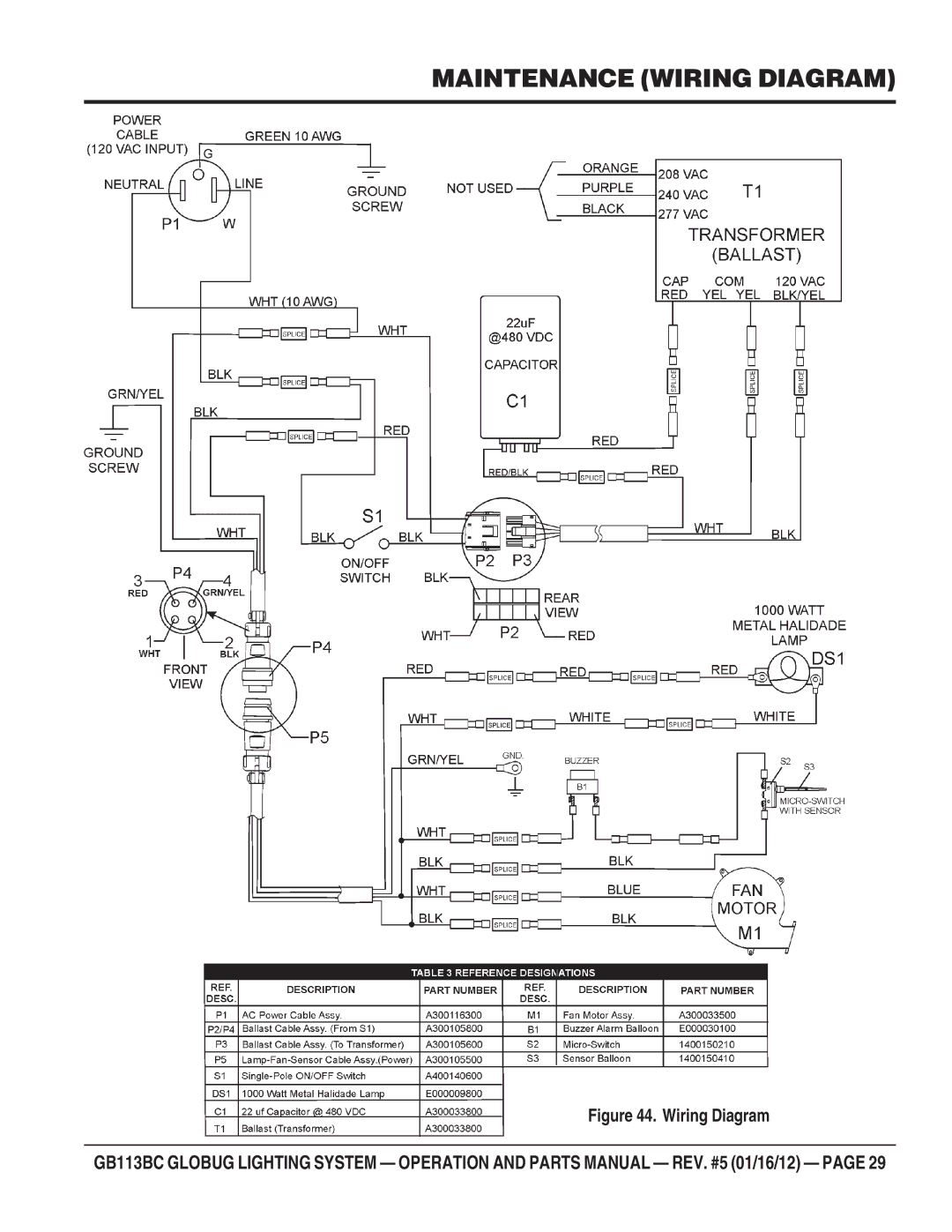 Multiquip BG113BC manual Maintenance Wiring Diagram 