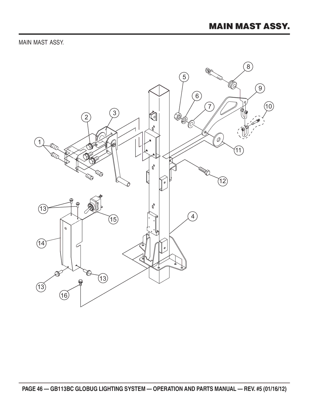 Multiquip BG113BC manual Main Mast Assy 