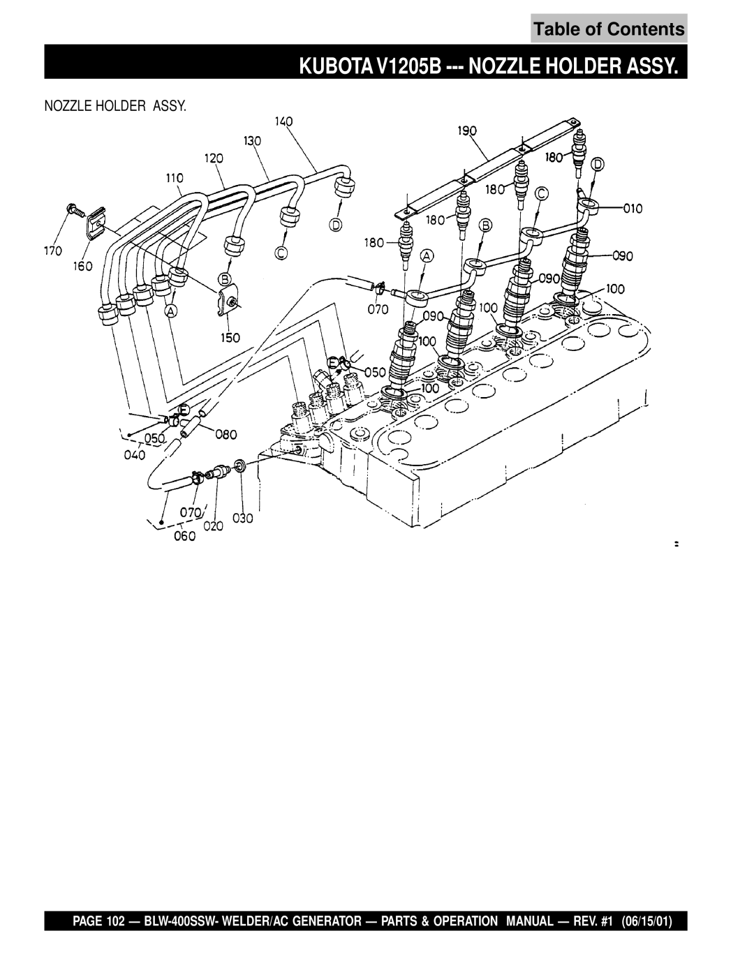 Multiquip BLW-400SSW operation manual Kubota V1205B --- Nozzle Holder Assy 