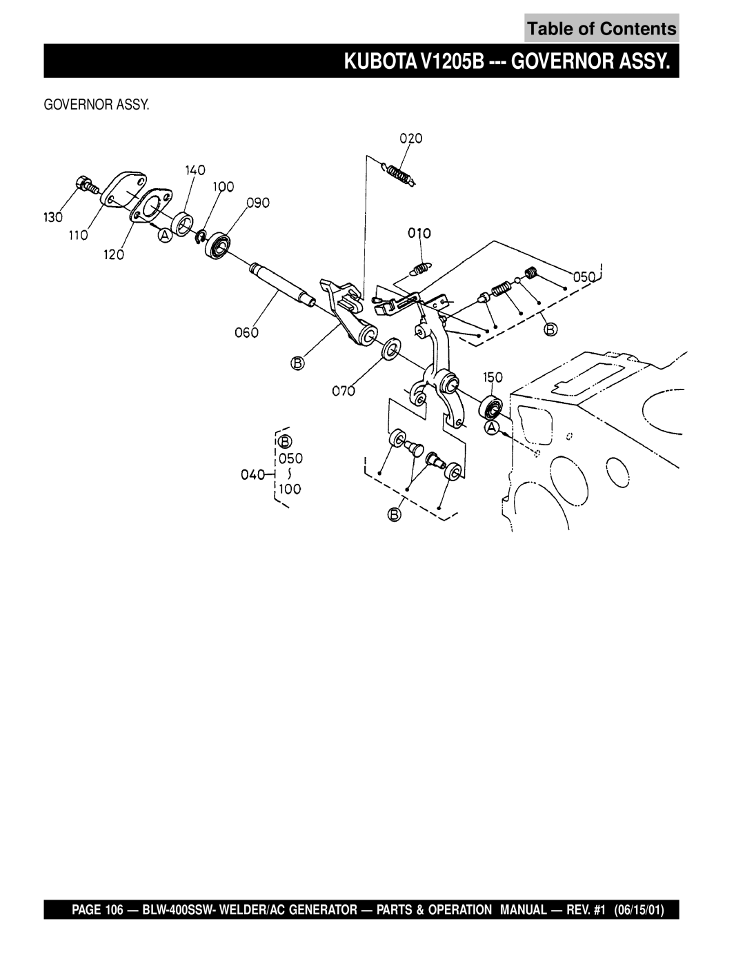 Multiquip BLW-400SSW operation manual Kubota V1205B --- Governor Assy 