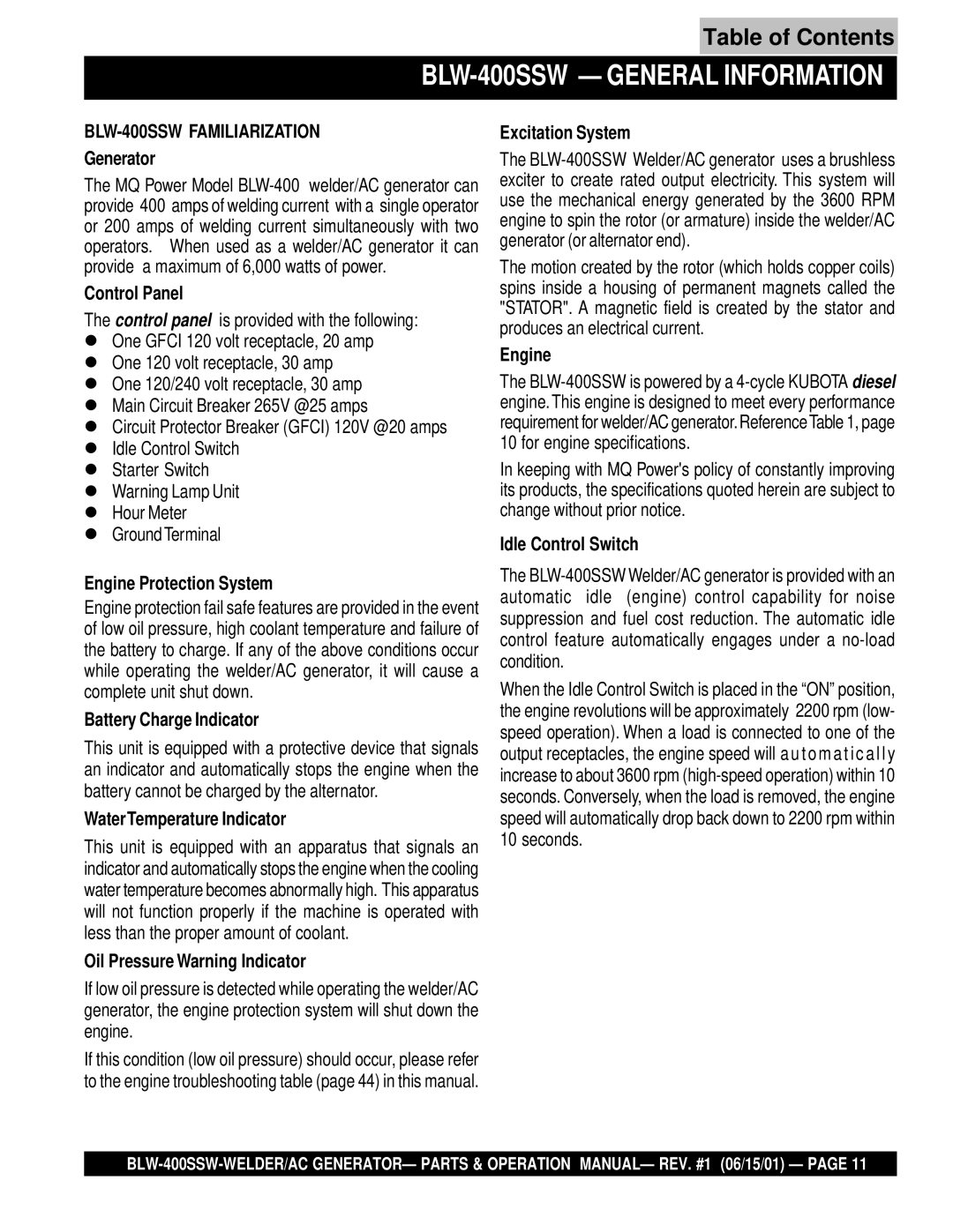 Multiquip operation manual BLW-400SSW General Information 