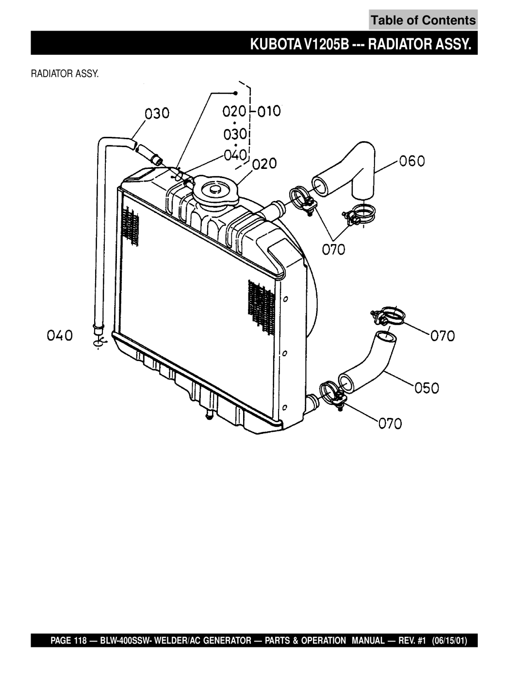 Multiquip BLW-400SSW operation manual Kubota V1205B --- Radiator Assy 