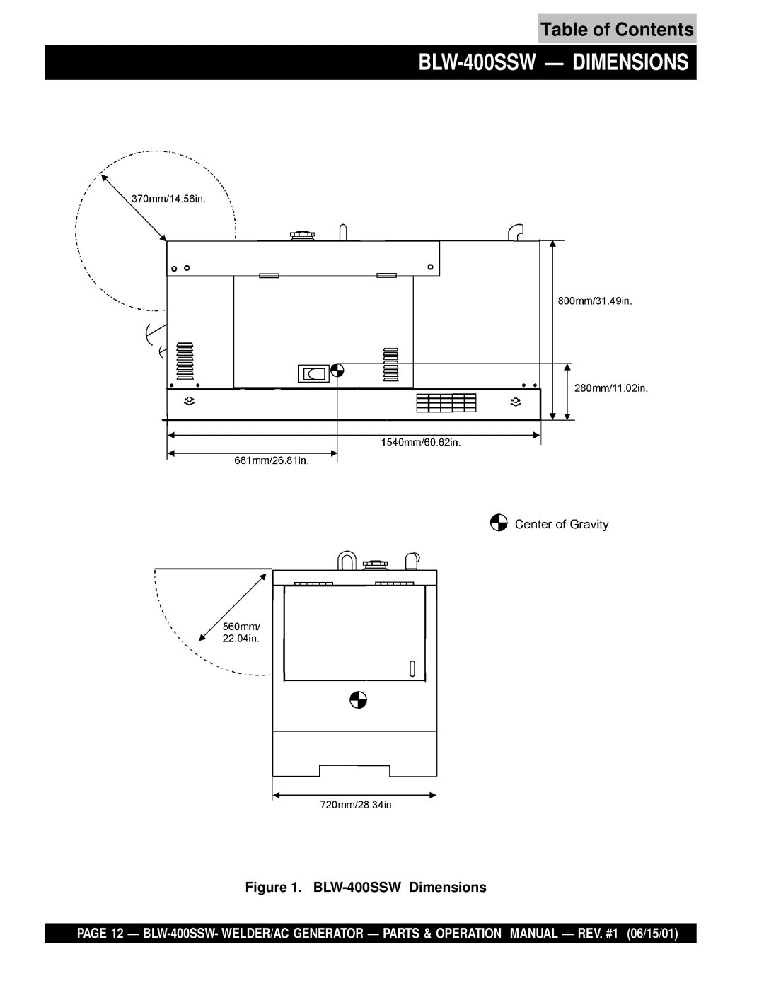 Multiquip operation manual BLW-400SSW Dimensions 