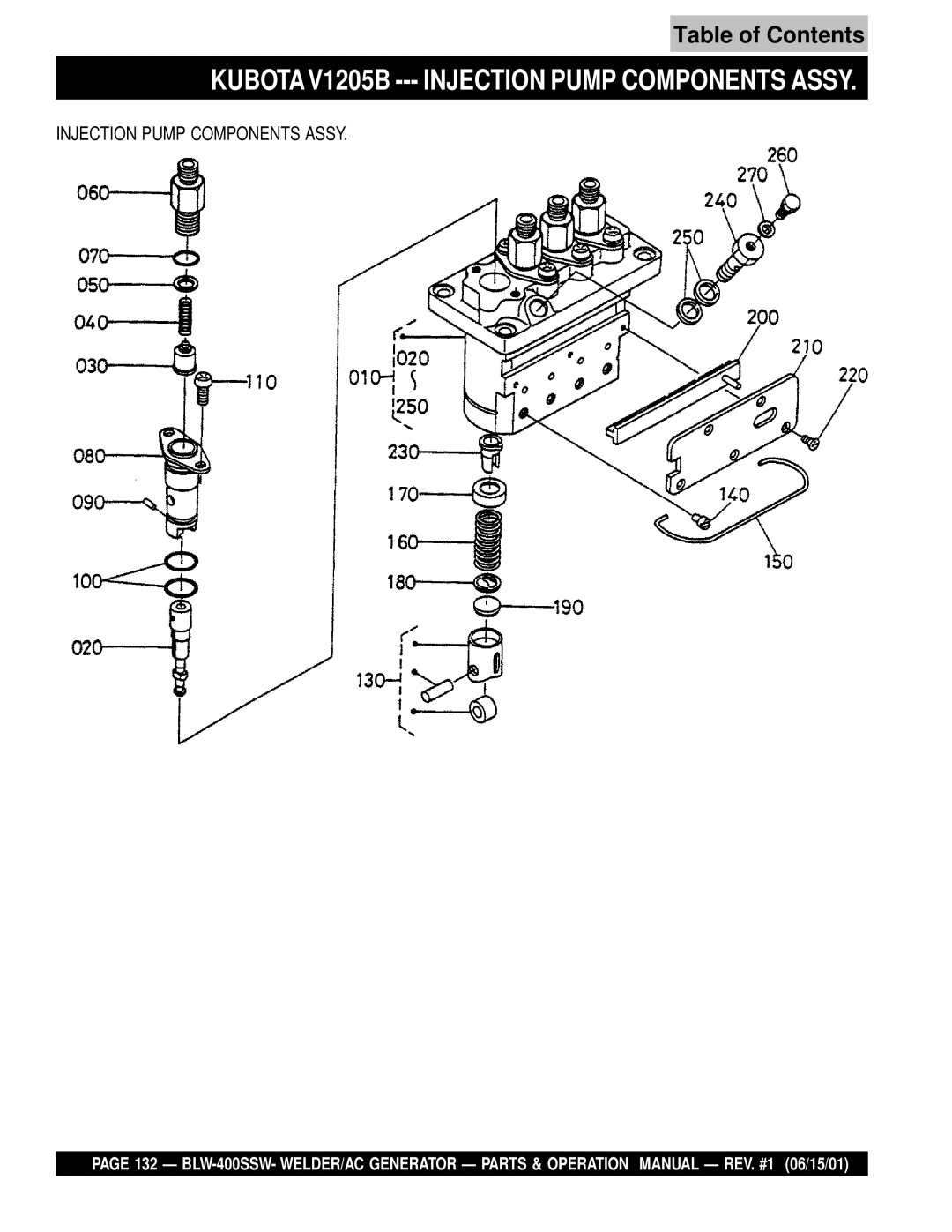 Multiquip BLW-400SSW operation manual Kubota V1205B --- Injection Pump Components Assy 