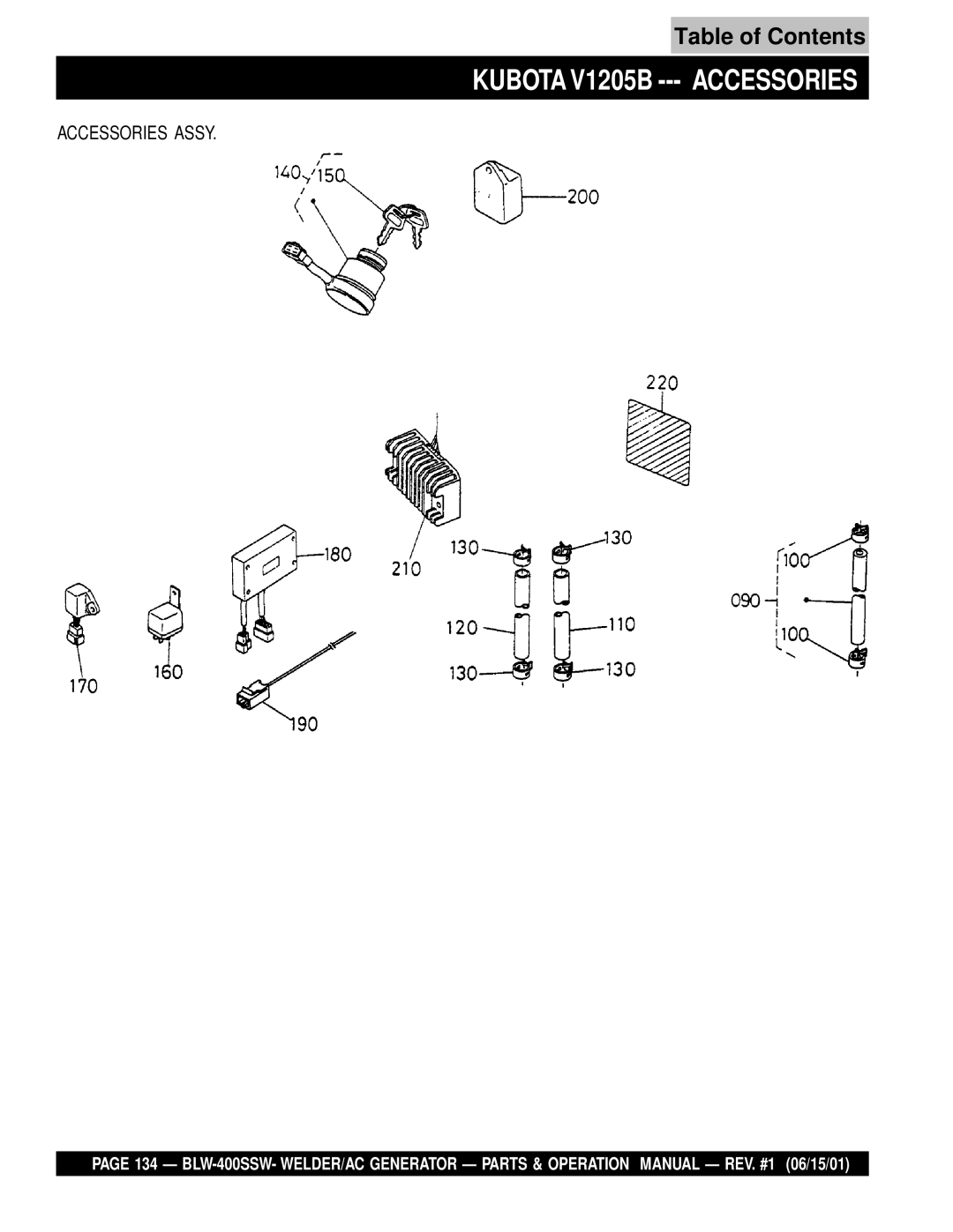 Multiquip BLW-400SSW operation manual Kubota V1205B --- Accessories, Accessories Assy 