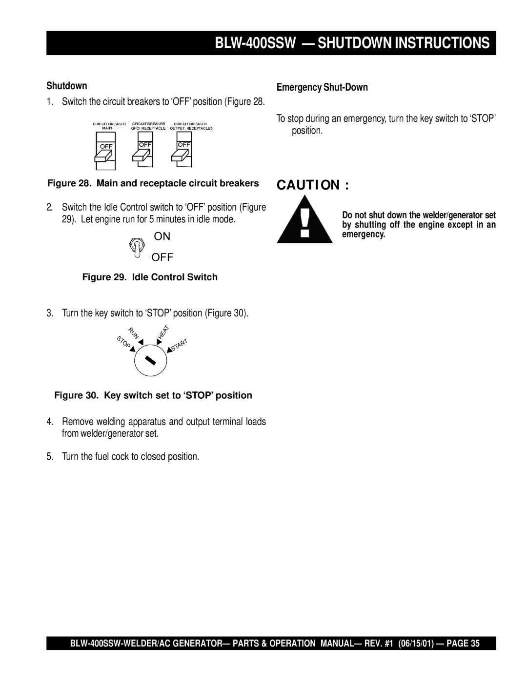 Multiquip operation manual BLW-400SSW Shutdown Instructions, Emergency Shut-Down 