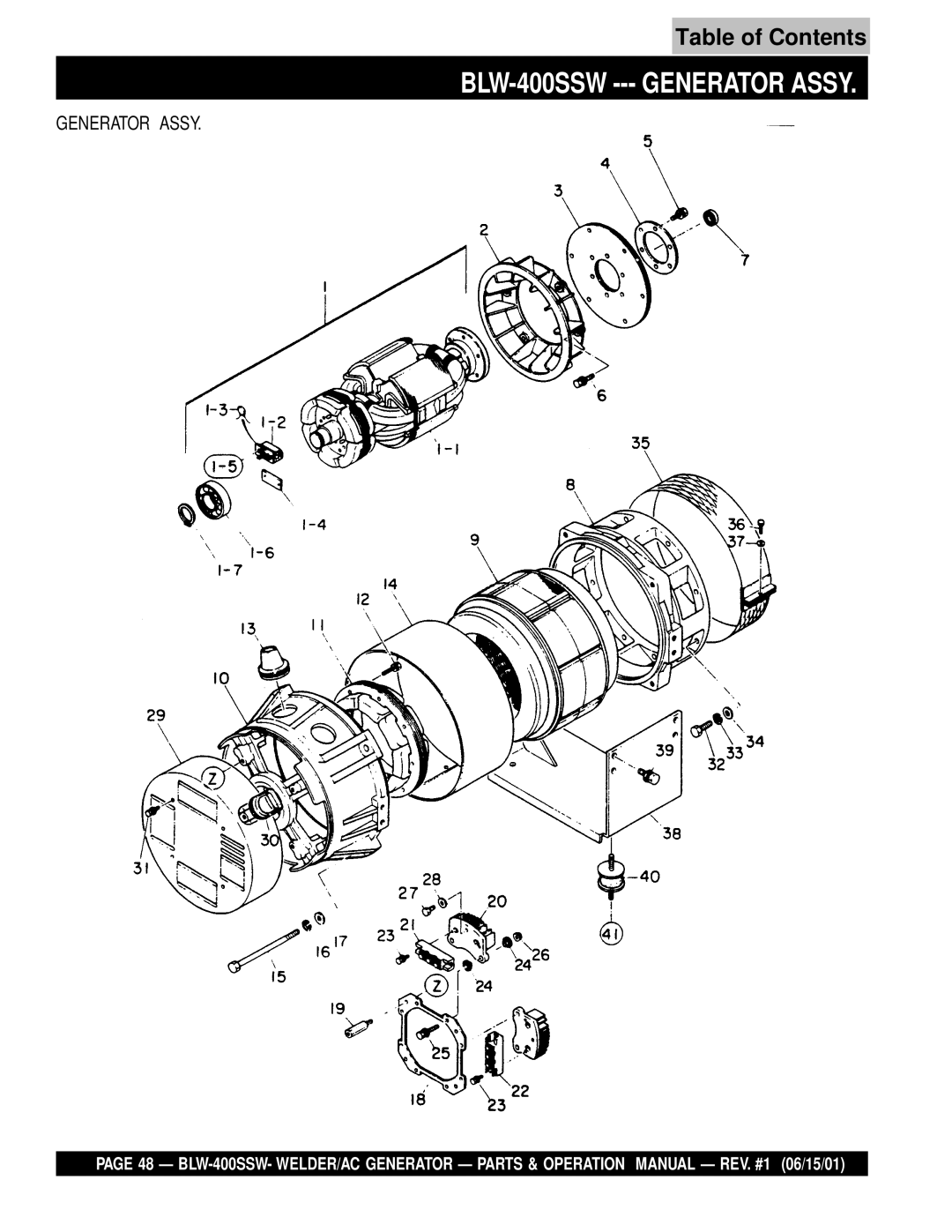 Multiquip operation manual BLW-400SSW --- Generator Assy 