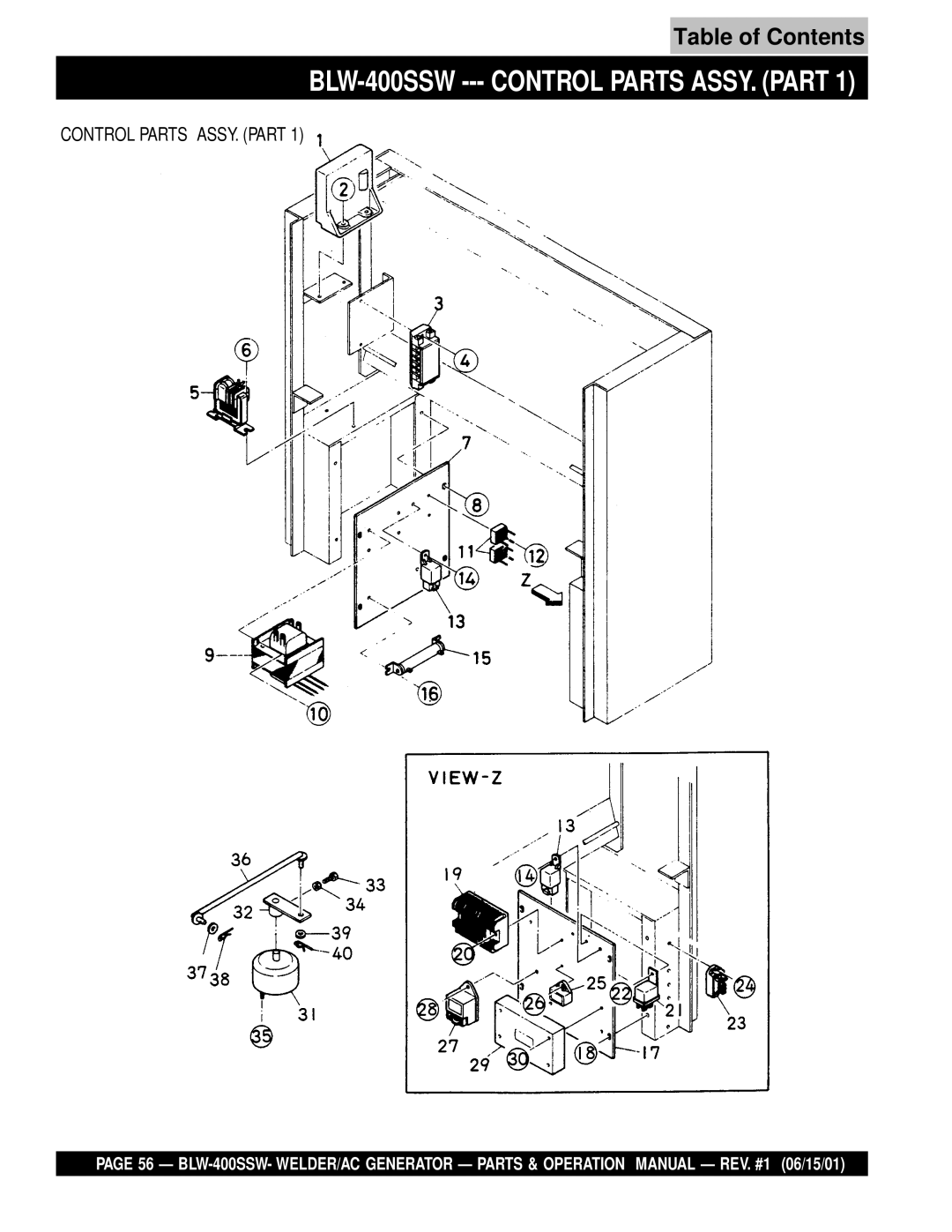 Multiquip operation manual BLW-400SSW --- Control Parts ASSY. Part 