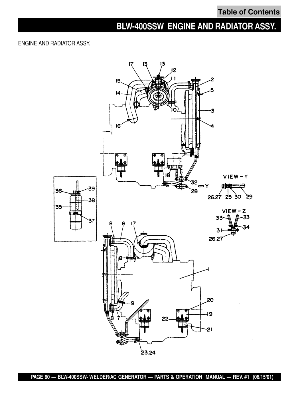 Multiquip operation manual BLW-400SSW Engine and Radiator Assy 