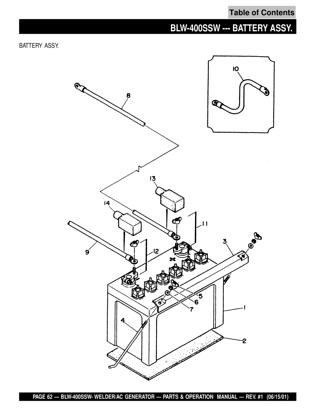 Multiquip operation manual BLW-400SSW --- Battery Assy 