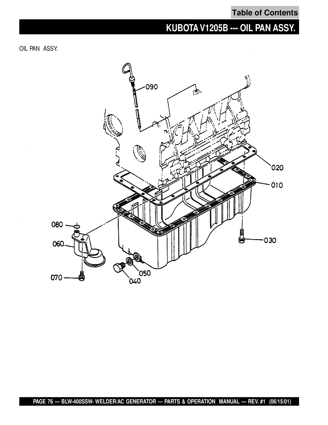 Multiquip BLW-400SSW operation manual Kubota V1205B --- OIL PAN Assy 