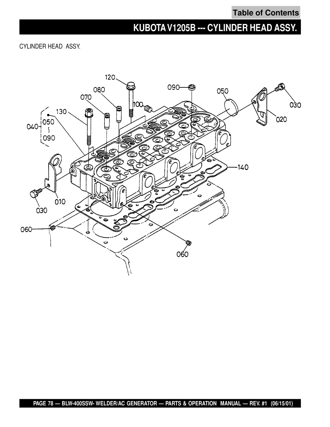 Multiquip BLW-400SSW operation manual Kubota V1205B --- Cylinder Head Assy 