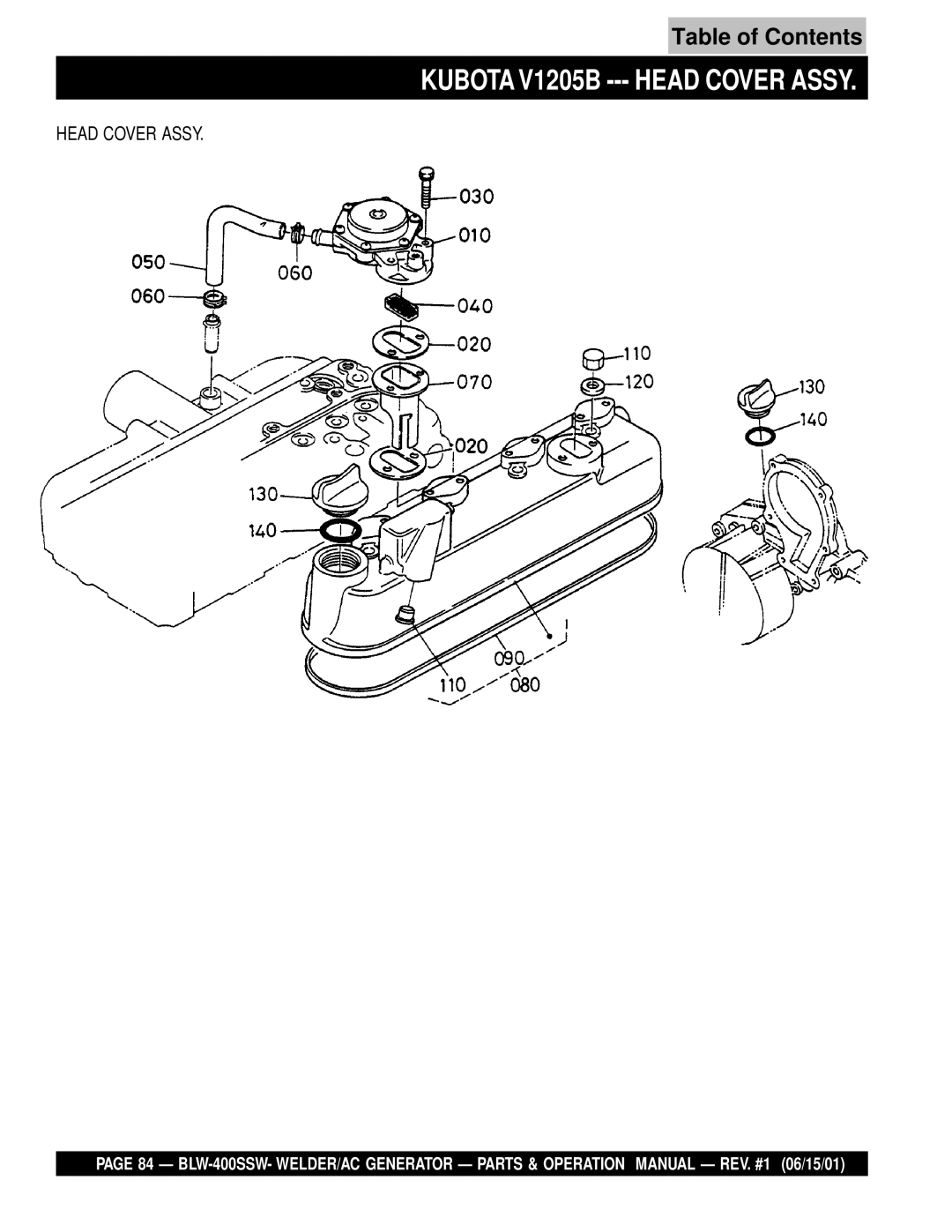 Multiquip BLW-400SSW operation manual Kubota V1205B --- Head Cover Assy 