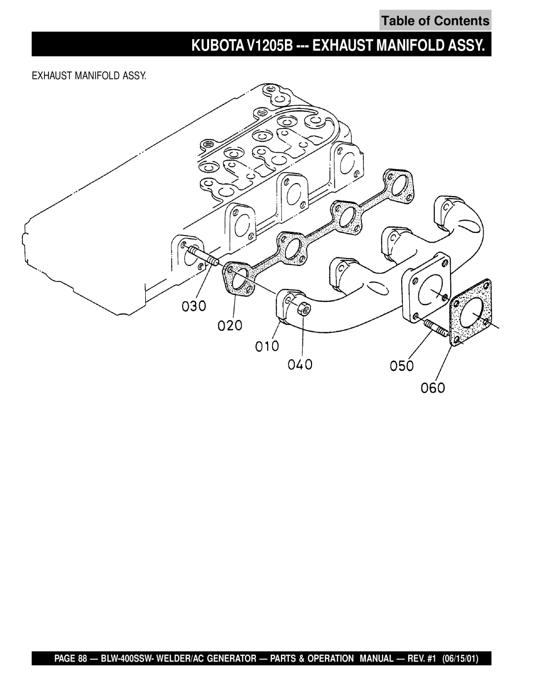 Multiquip BLW-400SSW operation manual Kubota V1205B --- Exhaust Manifold Assy 