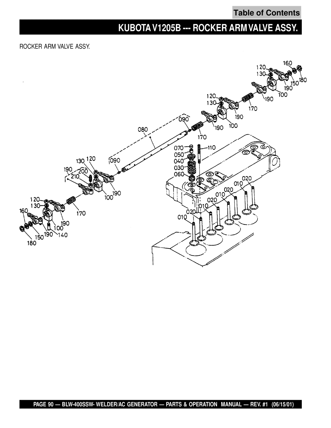 Multiquip BLW-400SSW operation manual Kubota V1205B --- Rocker ARM Valve Assy 