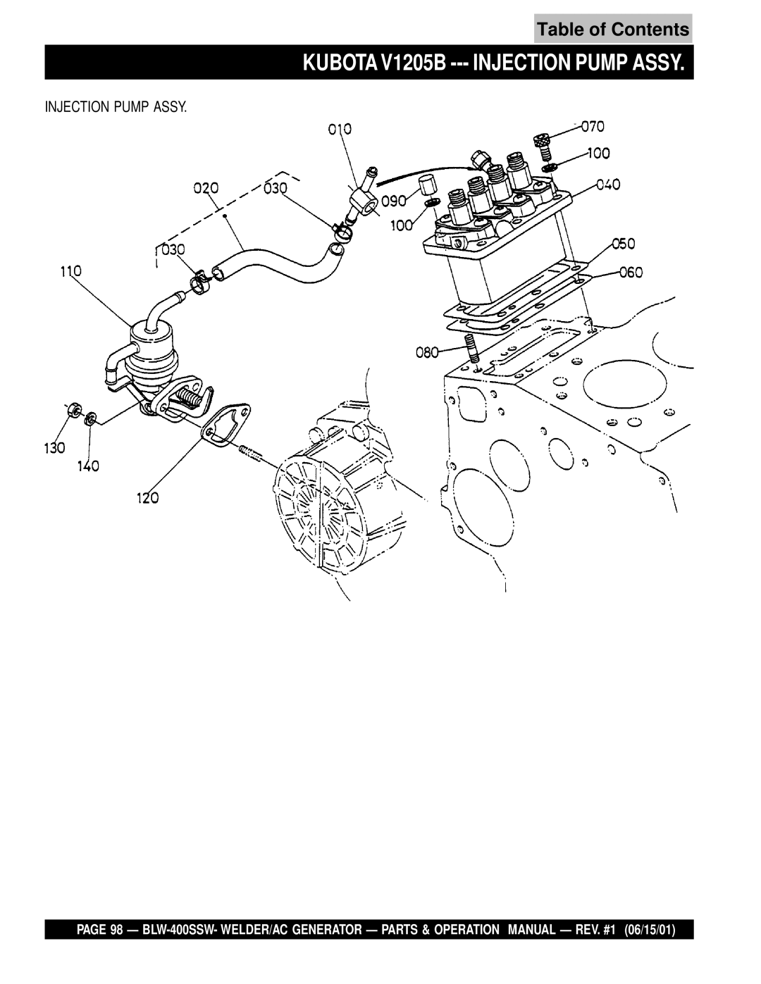 Multiquip BLW-400SSW operation manual Kubota V1205B --- Injection Pump Assy 