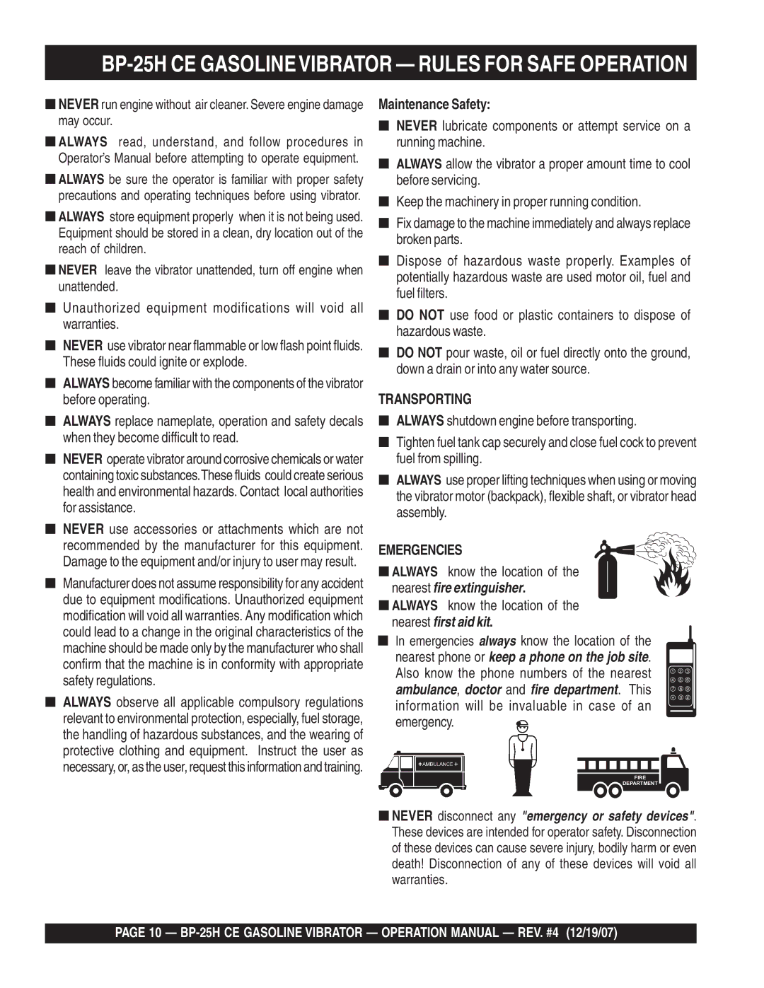 Multiquip BP-25H CE manual Transporting 