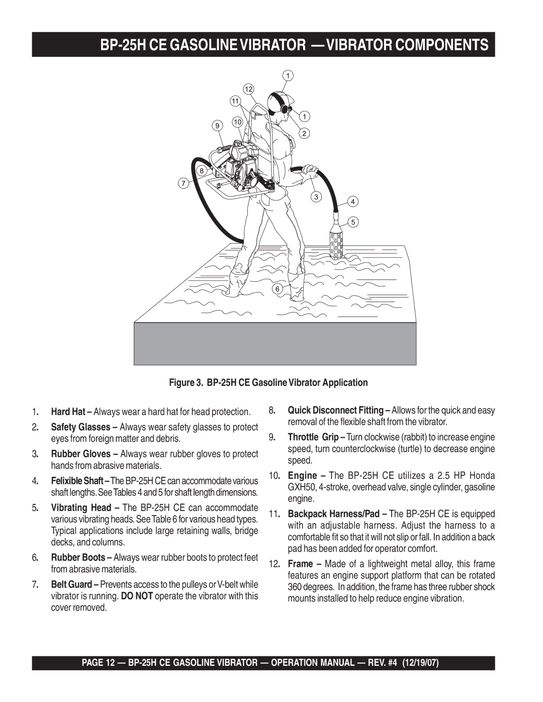 Multiquip manual BP-25H CE Gasolinevibrator -VIBRATOR Components, Removal of the flexible shaft from the vibrator 