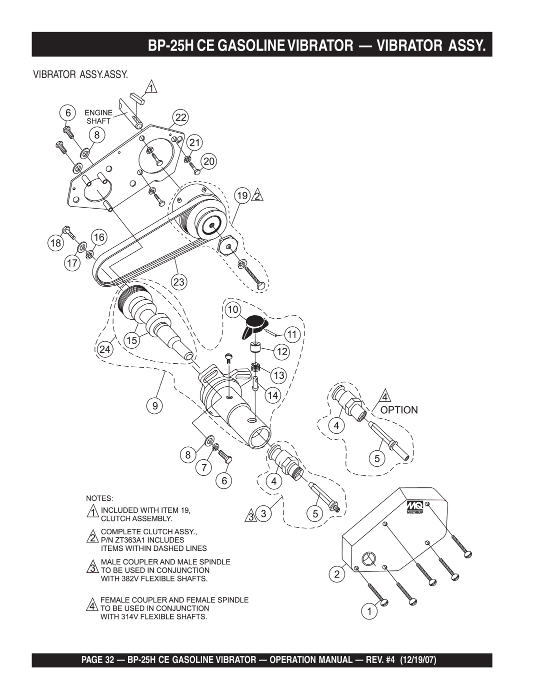 Multiquip manual BP-25H CE Gasolinevibrator Vibrator Assy 