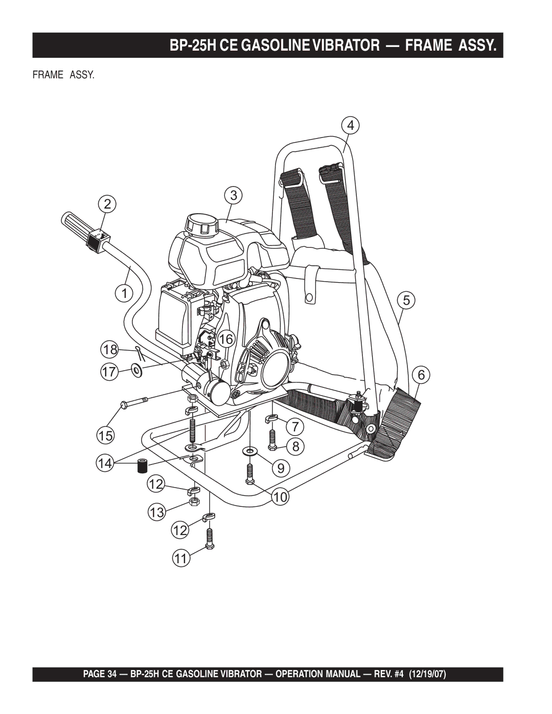 Multiquip manual BP-25H CE Gasoline Vibrator Frame Assy 