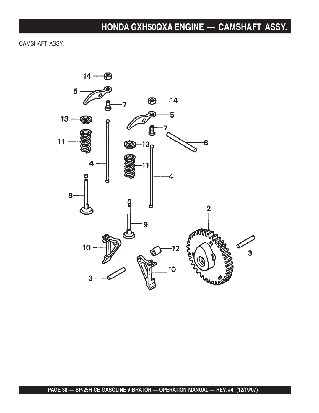 Multiquip BP-25H CE manual Honda GXH50QXA Engine Camshaft Assy 