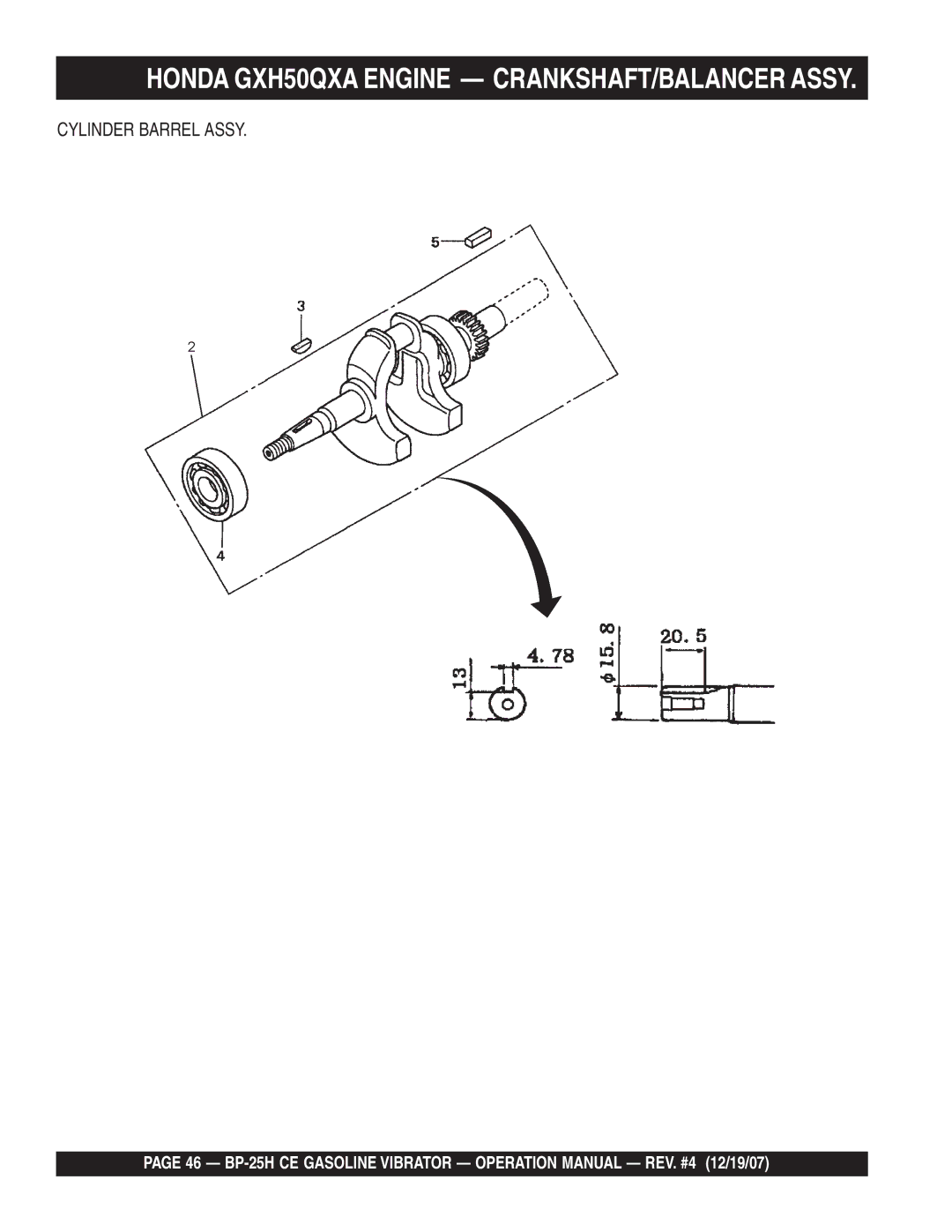 Multiquip BP-25H CE manual Honda GXH50QXA Engine CRANKSHAFT/BALANCER Assy 