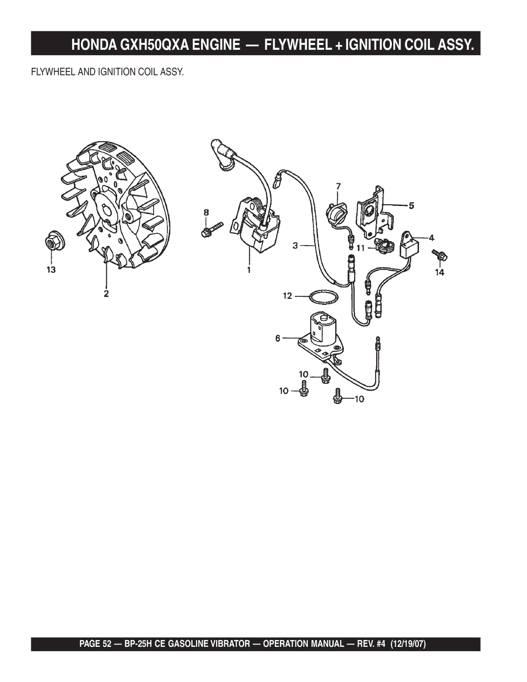 Multiquip BP-25H CE manual Honda GXH50QXA Engine Flywheel + Ignition Coil Assy 
