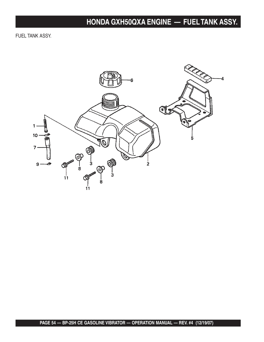 Multiquip BP-25H CE manual Honda GXH50QXA Engine Fueltank Assy 